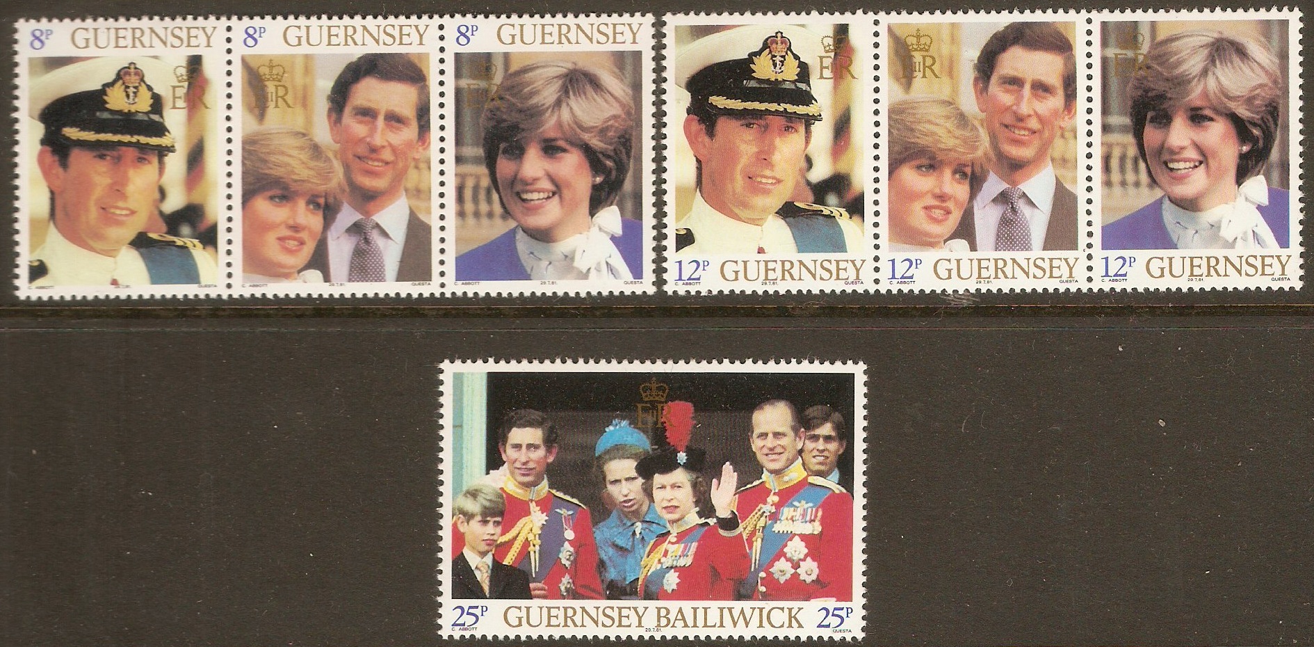 Guernsey 1981 Royal Wedding set. SG232-SG238.