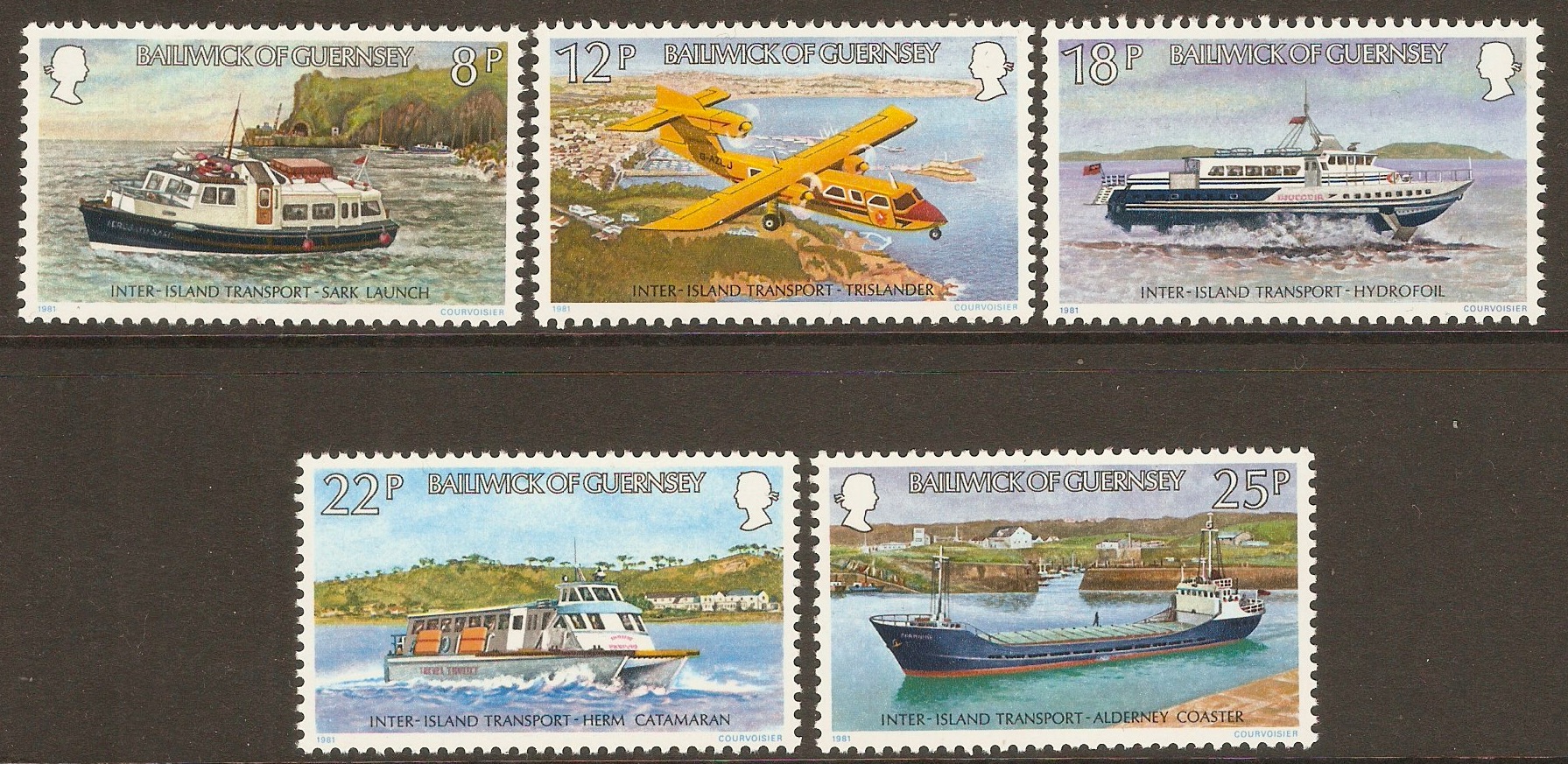 Guernsey 1981 Inter-island Transport set. SG240-SG244.
