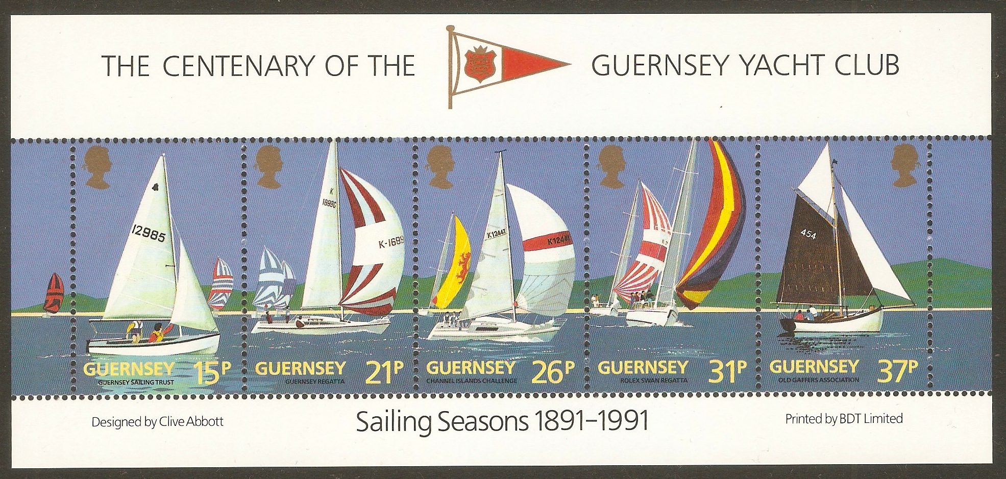 Guernsey 1991 Yacht Club Anniversary sheet. SGMS529.