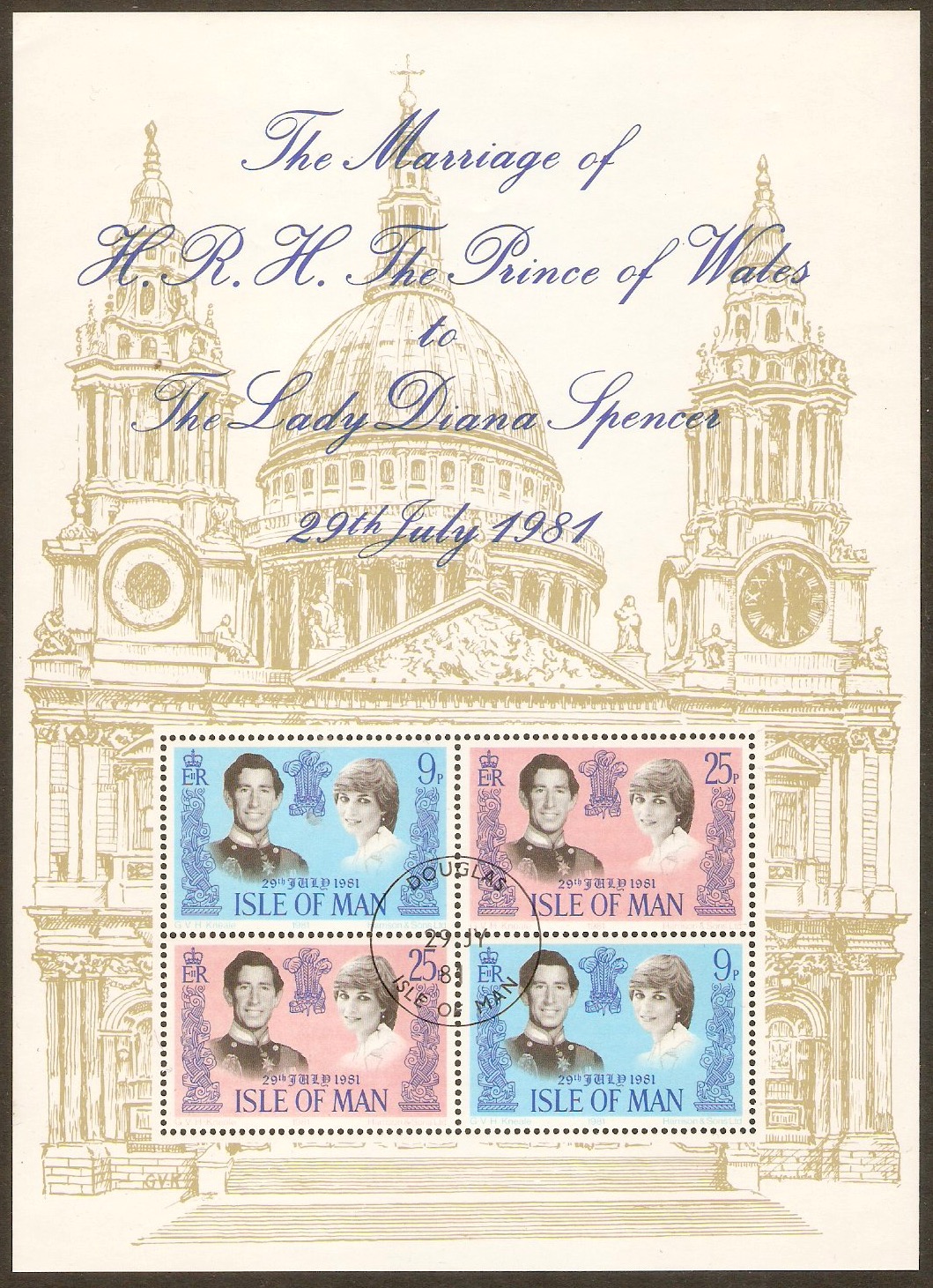 Isle of Man 1981 Royal Wedding sheet. SGMS204.