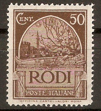 Rhodes 1929 50c Chocolate. SG22B. - Click Image to Close