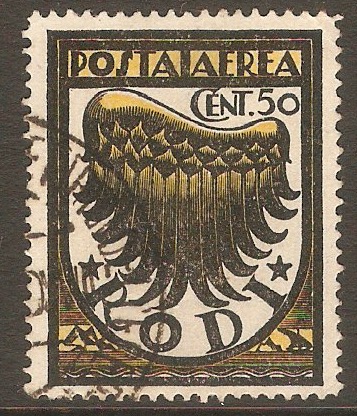Rhodes 1934 50c Black and yellow. SG124. - Click Image to Close