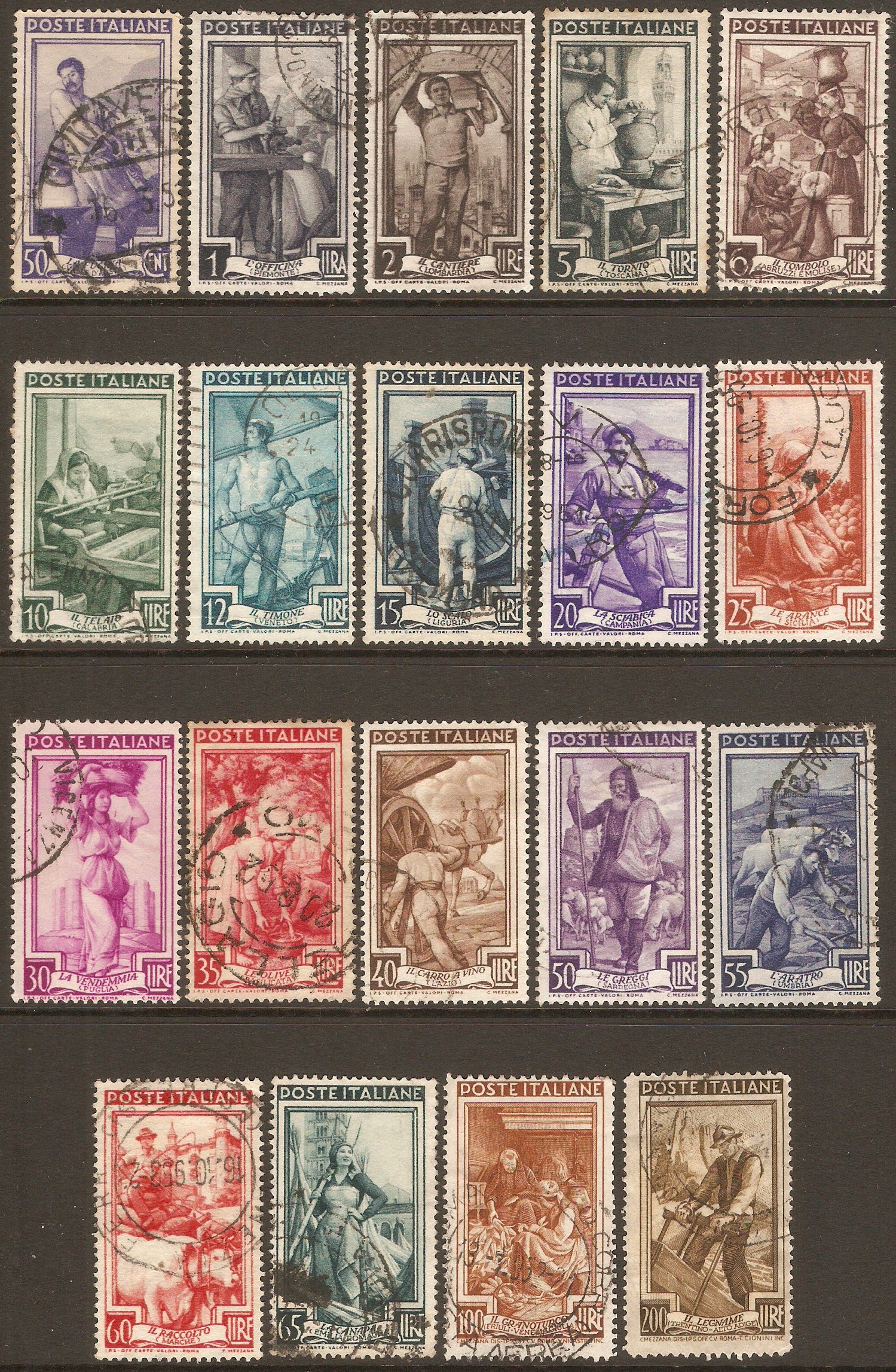 Italy 1950 Provincial Occupations Set. SG760-SG778.
