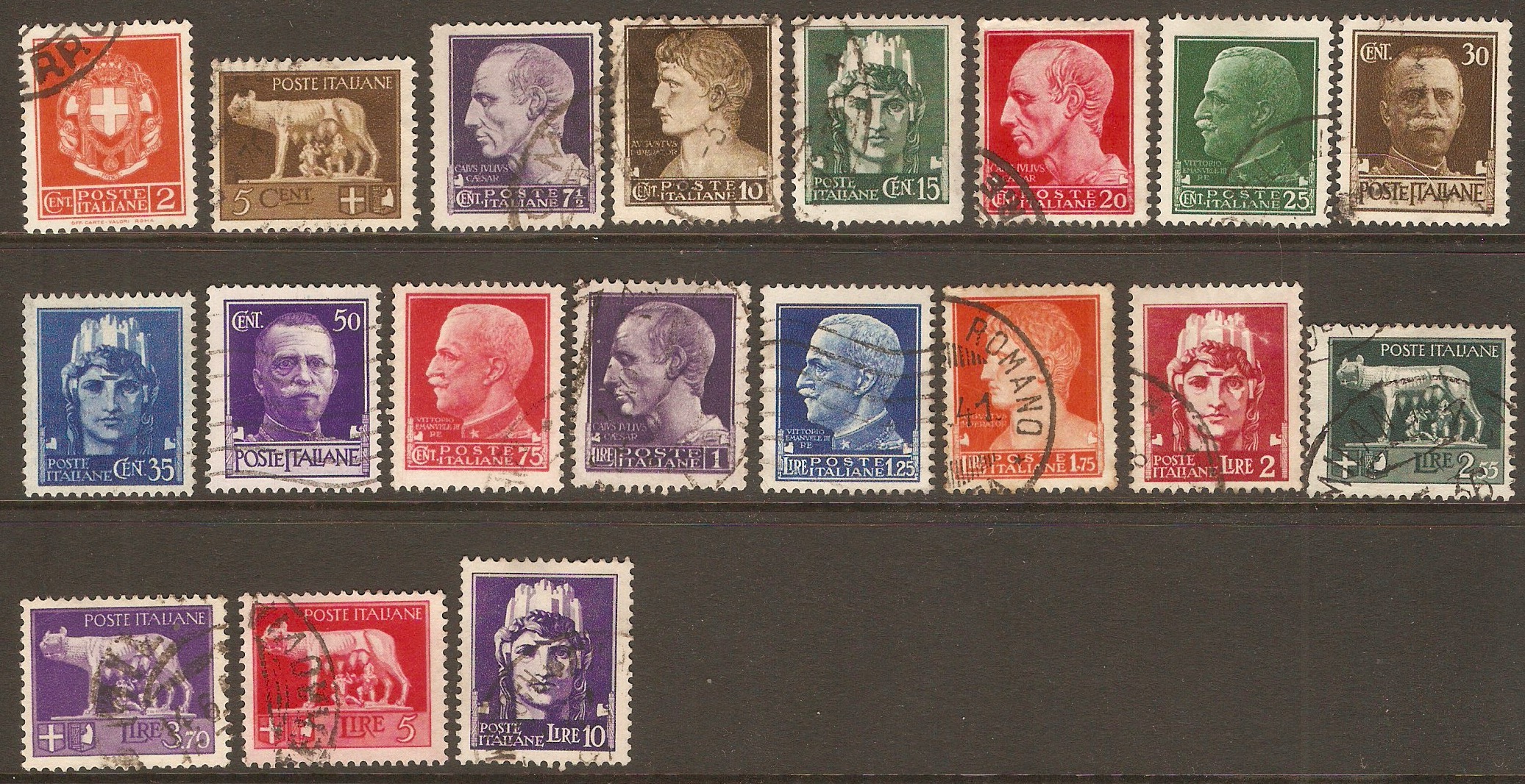 Italy 1929 Imperial series 2c to 10l. SG238-SG256.