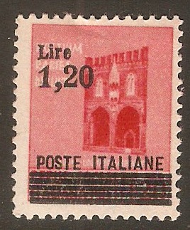 Italy 1945 1l.20 on 20c Carmine. SG627.