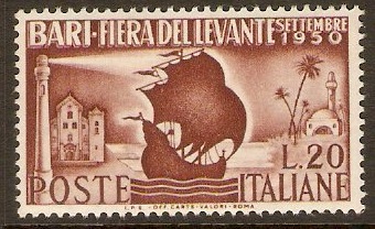 Italy 1950 20l Red-brown - Levant Fair Stamp. SG753.