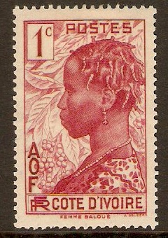 Ivory Coast 1936 1c Carmine. SG114.