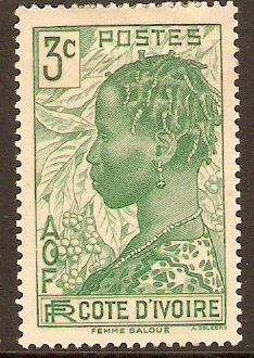 Ivory Coast 1936 3c Green. SG116.