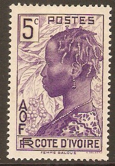 Ivory Coast 1936 5c Bright violet. SG118.