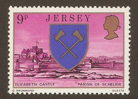 Jersey 1976 9p Parish Arms and Views series. SG143.