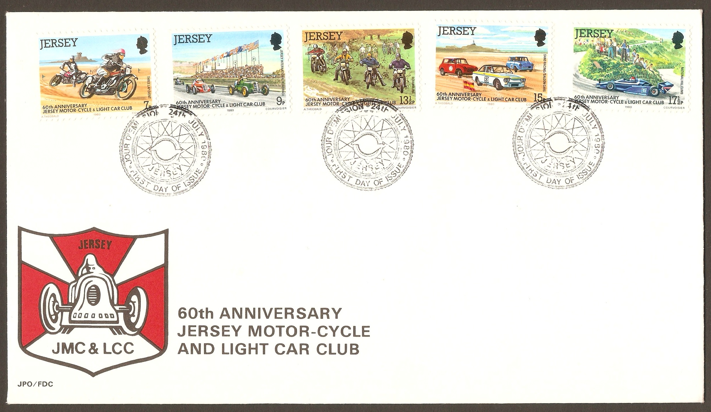 Jersey 1980 Car and Cycle Club Anniv. set FDC.