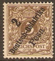 German East Africa 1896 2p on 3pf Bistre-brown. SG8.