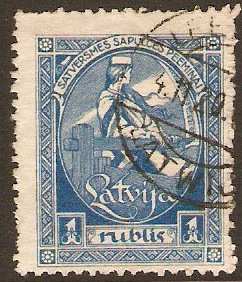 Latvia 1920 1r blue. SG61A.