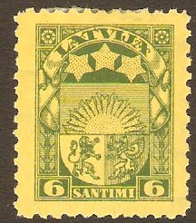 Latvia 1923 6s Green and yellow. SG133.