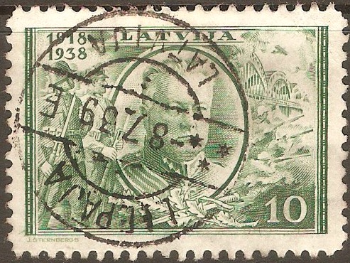 Latvia 1938 10s Green. SG280.