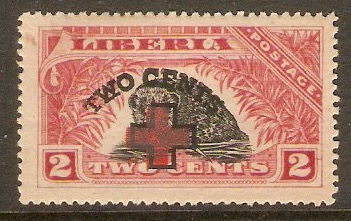 Liberia 1918 2c +2c Black and red - Red Cross. SG376.