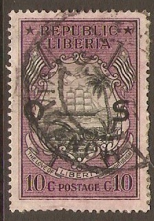 Liberia 1921 10c Black and purple - Official stamp. SGO432.