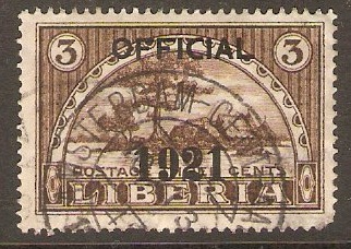 Liberia 1921 3c Brown - Official stamp. SGO444.