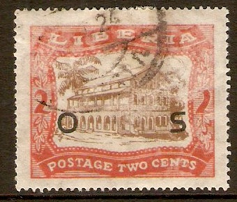 Liberia 1923 2c Brown and red - Official stamp. SGO486.