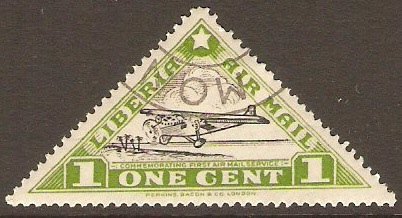 Liberia 1936 1c Black and green - Air Mail stamp. SG530.