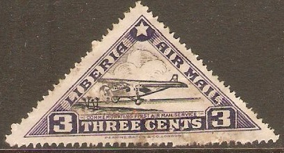 Liberia 1936 3c Black and violet - Air Mail stamp. SG532.