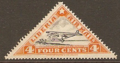 Liberia 1936 4c Black and orange - Air Mail stamp. SG533.
