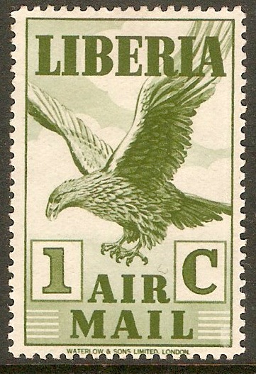 Liberia 1938 1c Green - Air mail. SG565.