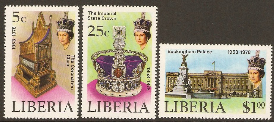 Liberia 1978 Coronation Anniversary Stamps Set. SG1348-SG1350.