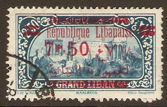 Lebanon 1928 7p.50 on 2p.50 Blue. SG149.