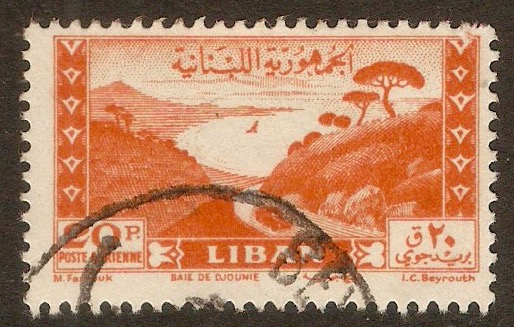 Lebanon 1947 20p Orange - Jounieh Bay series. SG345.