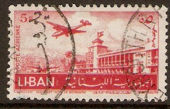 Lebanon 1952 5p Red - Beirut Airport series. SG454.