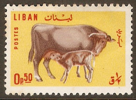 Lebanon 1965 50c Cow and calf. SG884.