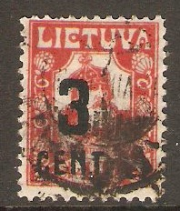 Lithuania 1922 3c on 40s Red. SG156.