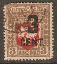 Lithuania 1922 3c on 3a Red and brown. SG160.