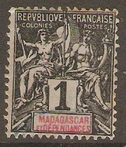 Madagascar 1896 1c Black on azure. SG1.