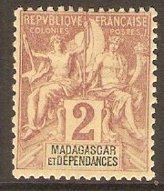 Madagascar 1896 2c Brown on buff. SG2a.