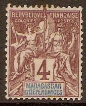 Madagascar 1896 4c Purple-brown on grey. SG3.