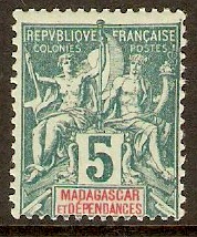 Madagascar 1896 5c Deep green on green. SG5.