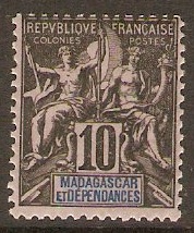 Madagascar 1896 10c Black on lilac. SG6.