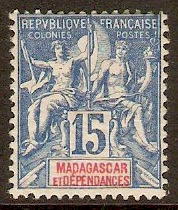 Madagascar 1896 15c Blue. SG7.