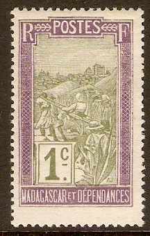 Madagascar 1908 1c Olive and violet. SG53a.