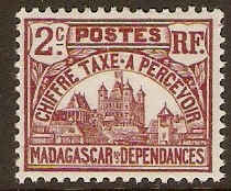 Madagascar 1908 2c Dull claret - Postage Due. SGD70.