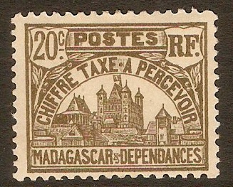 Madagascar 1908 20c Olive - Postage Due. SGD74.
