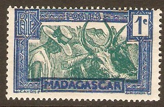 Madagascar 1930 1c Green and ultramarine. SG124.