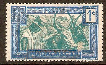 Madagascar 1930 1c Green and ultramarine. SG124.