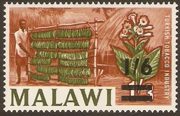 Malawi 1965 1s.6d on 1s.3d Bronze-green and chestnut. SG236.