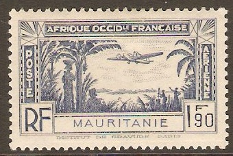 Mauritania 1940 1f.90 Bright blue Air Stamp. SG120.