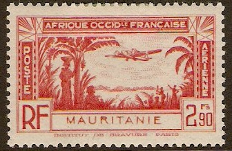 Mauritania 1940 2f.90 Rose-red Air Stamp. SG121.