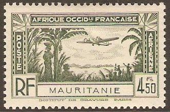 Mauritania 1940 4f.50 Green Air Stamp. SG122.