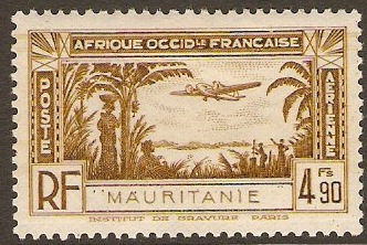 Mauritania 1940 4f.90 Olive-bistre Air Stamp. SG123.